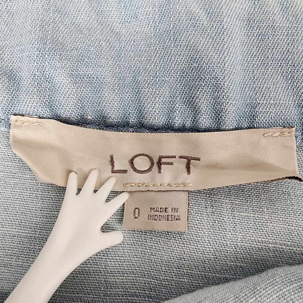 LOFT Light Wash Blue Lyocell Linen Blend Ruffle Faux-Wrap Midi Skirt Size 0 - Picture 2 of 9